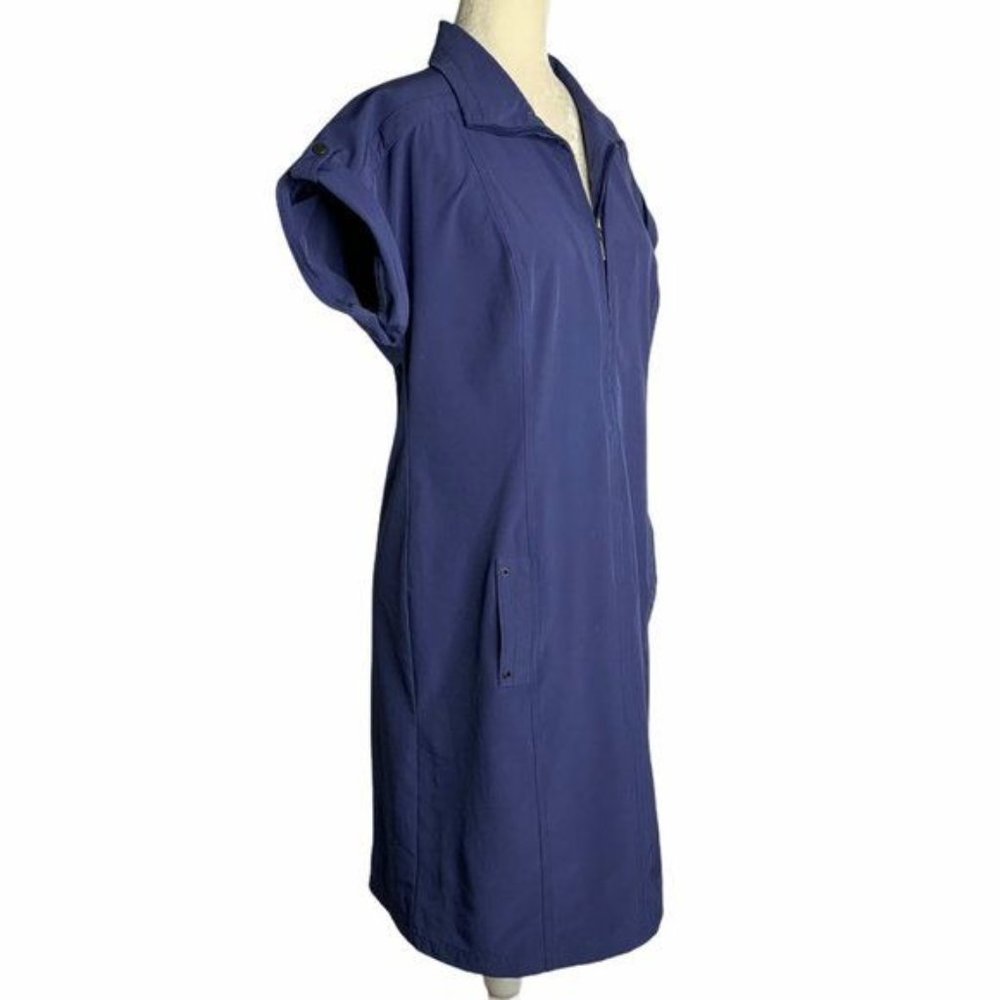Peck Peck Weekend Half Zip Shirt Dress M Blue Short Sleeve Pockets Collared - Picture 3 of 9